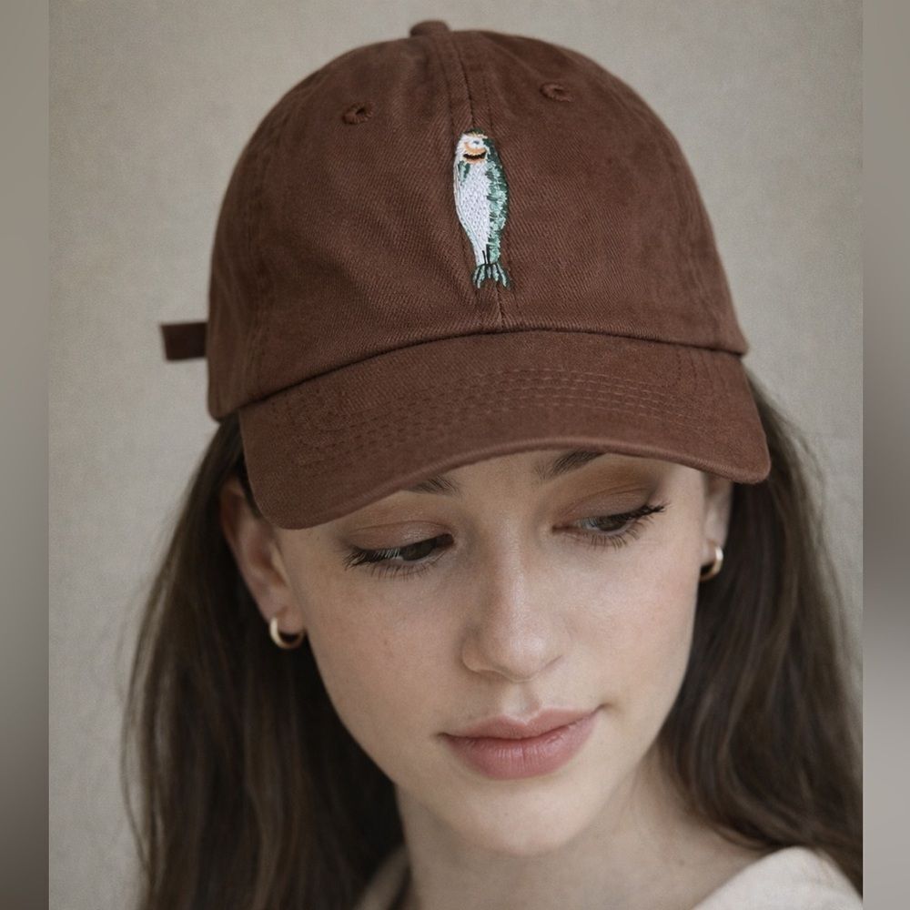 Embroidered fish Brown Cap